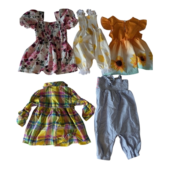 Multicolor 5 Piece Plaid/Floral Baby Set. 6-9 Months. - Picture 4 of 7